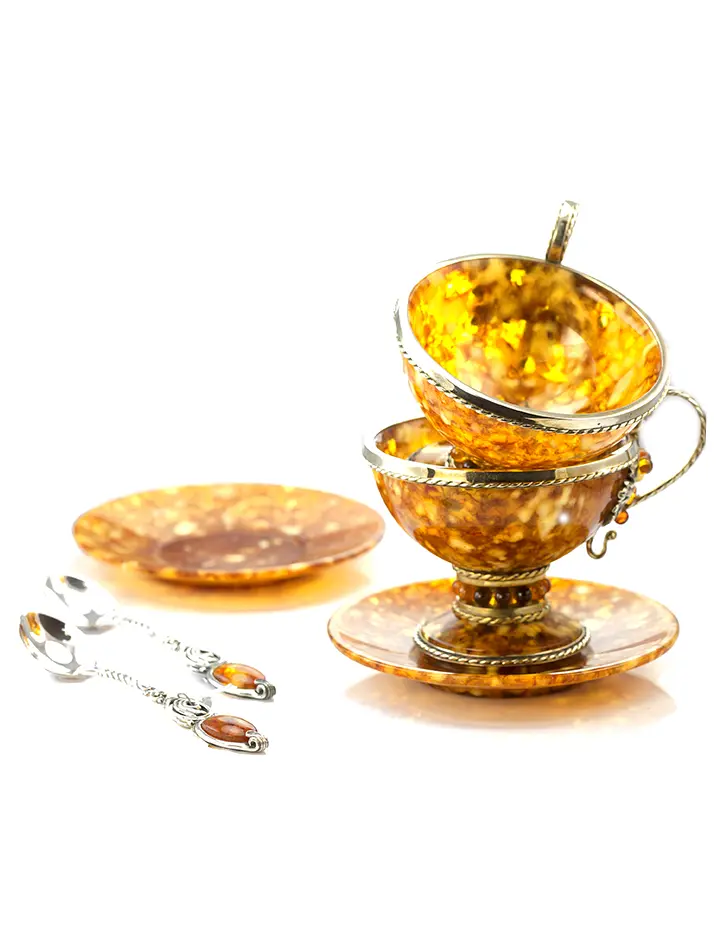 картинка Чайный набор на две персоны из натурального янтаря и бронзы «Виноград» в онлайн магазине