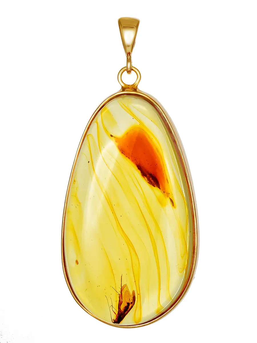 картинка Крупная подвеска «Клио», украшенная натуральным янтарём с насекомым в онлайн магазине