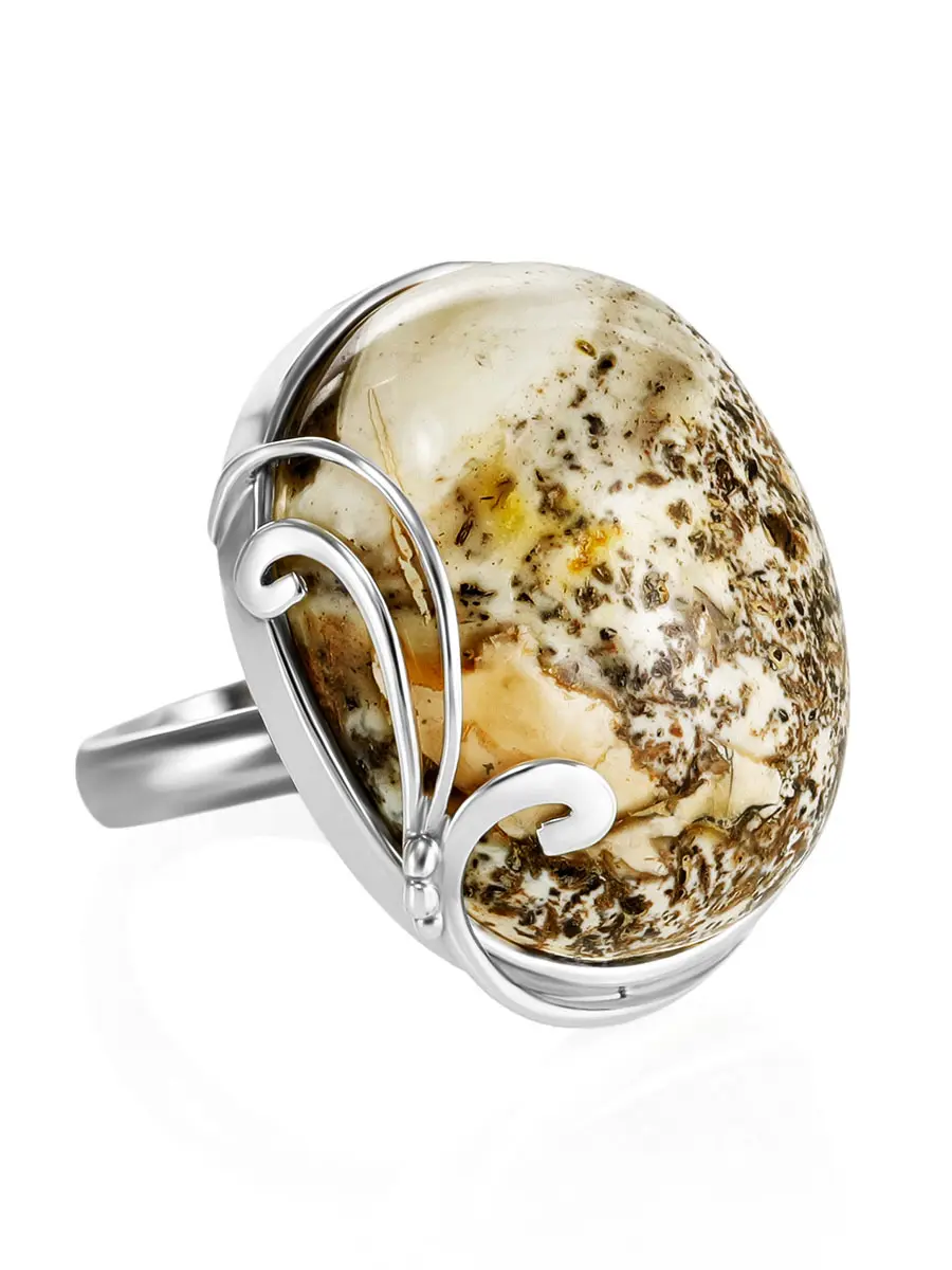 картинка Серебряное кольцо с цельным натуральным янтарем с пейзажной текстурой «Риальто» в онлайн магазине