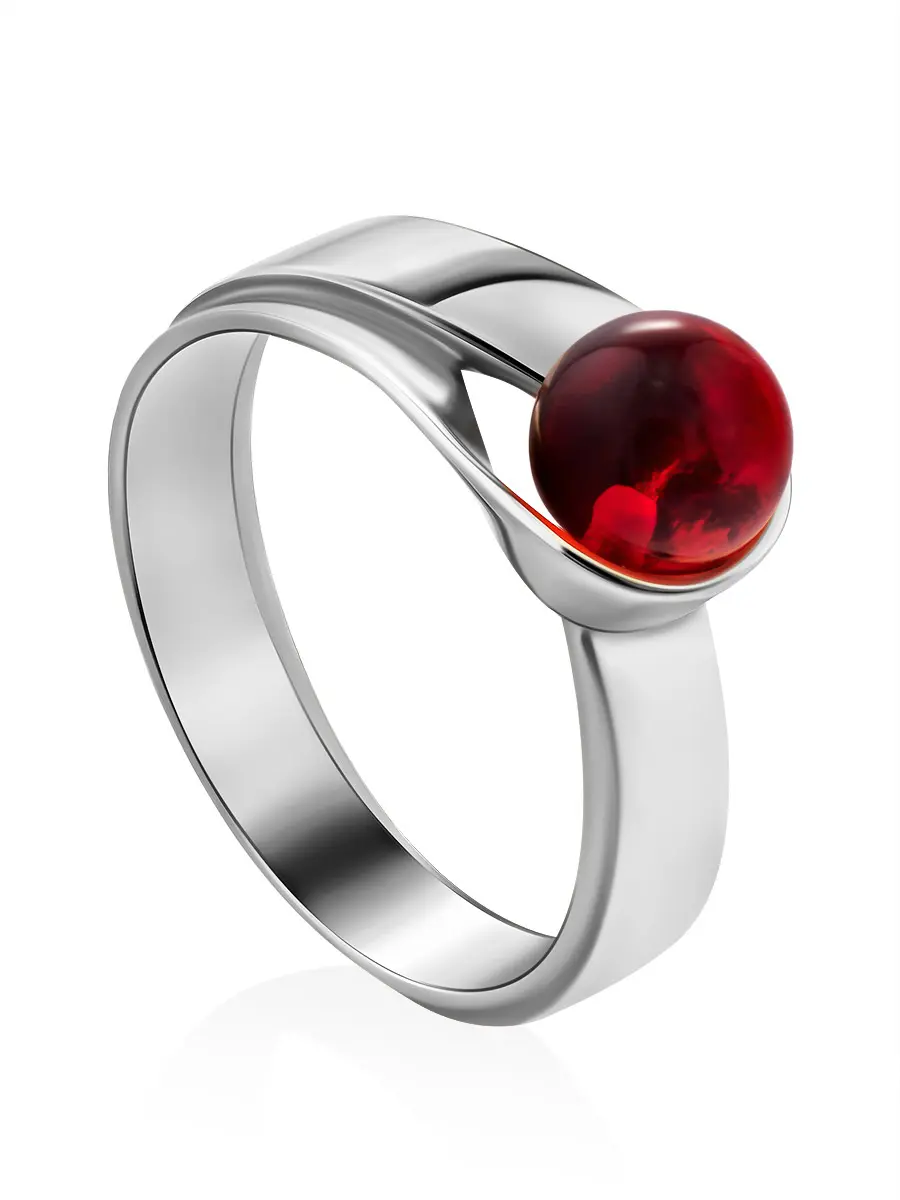 картинка Оригинальное кольцо «Лея» из серебра с янтарём красного цвета в онлайн магазине