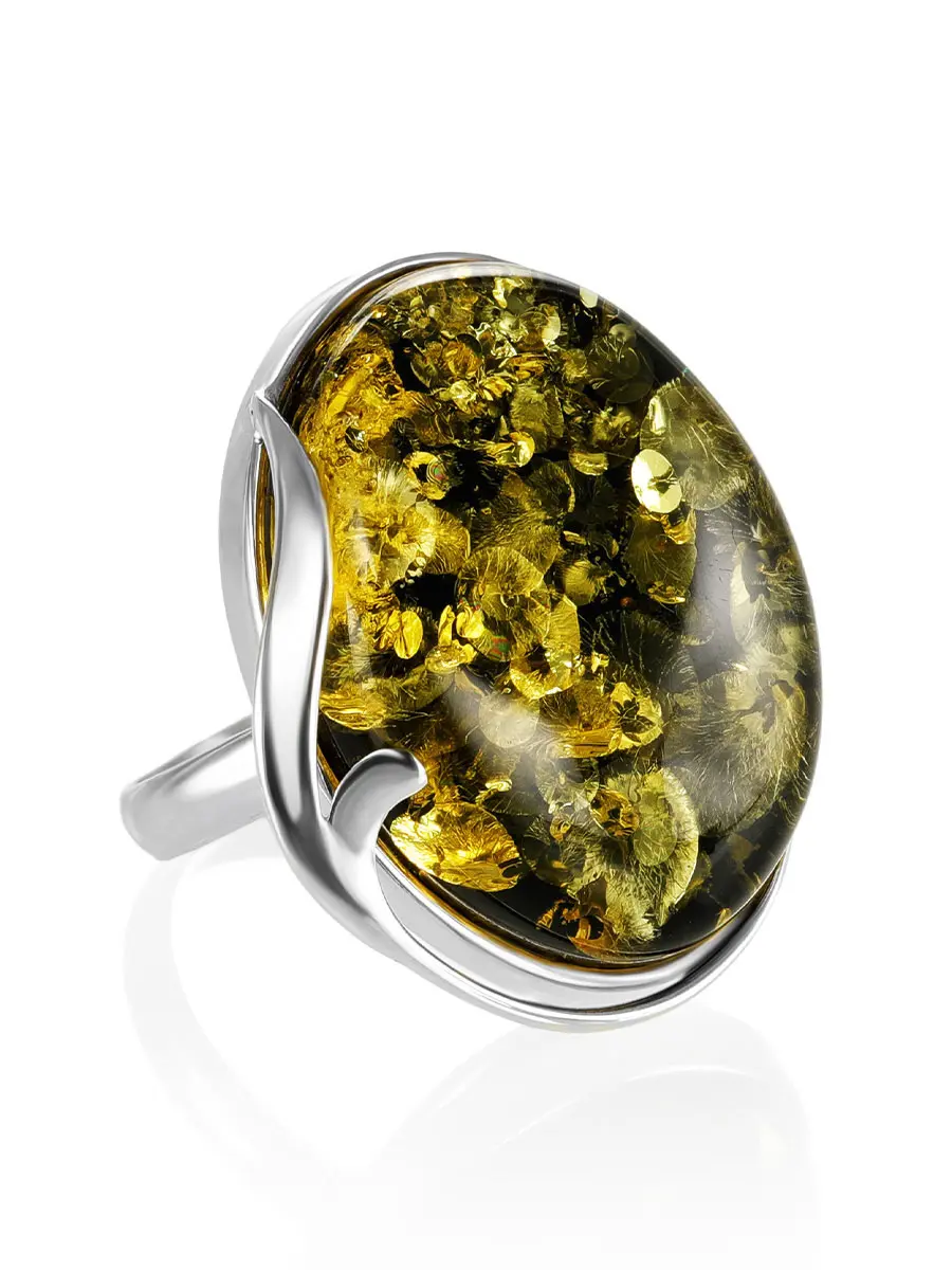 картинка Серебряное кольцо «Маньяна» со вставкой из янтаря зеленого цвета в онлайн магазине