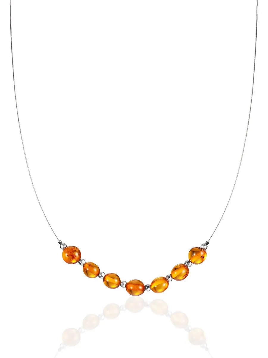 картинка Нежное колье-струна с янтарными бусинками «Росинки» в онлайн магазине