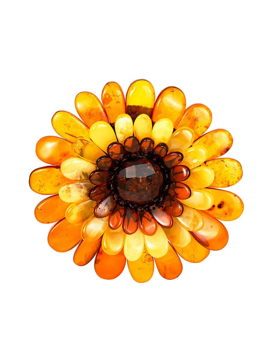 картинка Очаровательная брошь «Хризантема» из янтаря разных оттенков в онлайн магазине