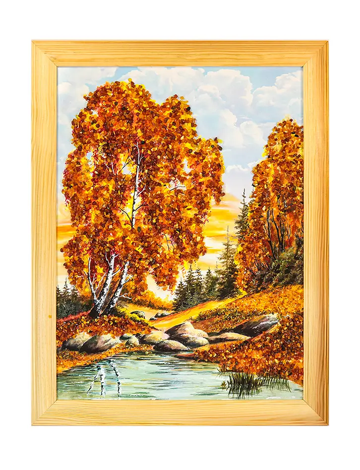 картинка Вертикальное панно с натуральным янтарем «Горный пейзаж» в онлайн магазине