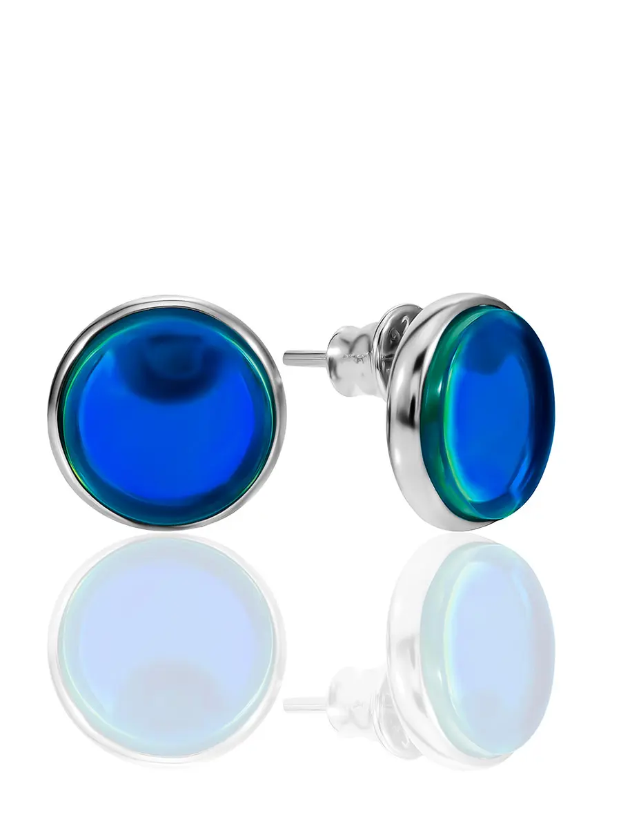 картинка Серьги-гвоздики с ярко-синим янтарём «Фурор» в онлайн магазине