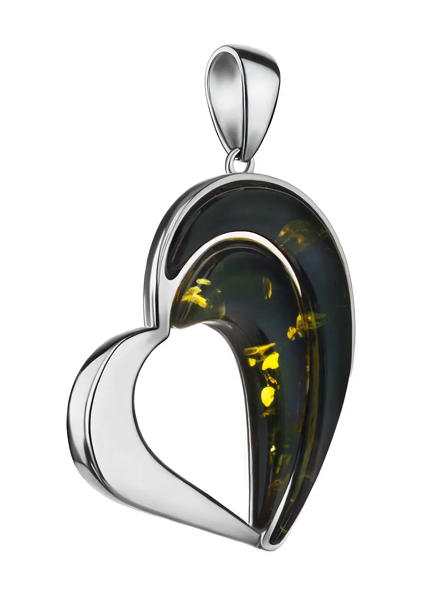картинка Стильный кулон-сердце из янтаря зелёного цвета «Санрайз» в онлайн магазине