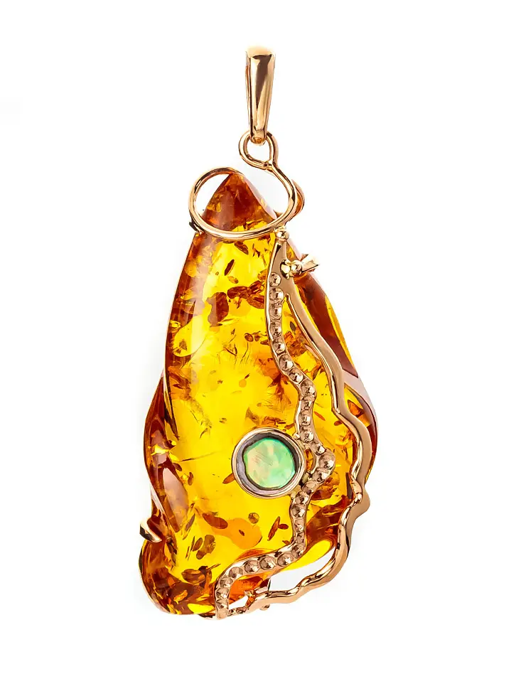 картинка Эксклюзивный кулон из золота с натуральным янтарем и перламутром «Атлантида» в онлайн магазине