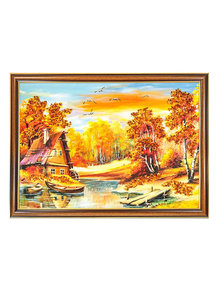картинка Горизонтально ориентированный пейзаж с натуральным балтийским янтарём «Уютный уголок» в онлайн магазине