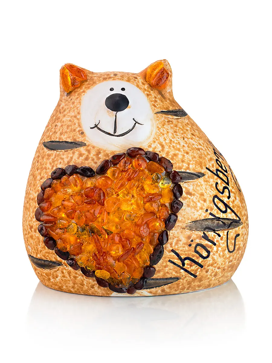 картинка Декоративный керамический сувенир с янтарём «Толстый кот» в онлайн магазине