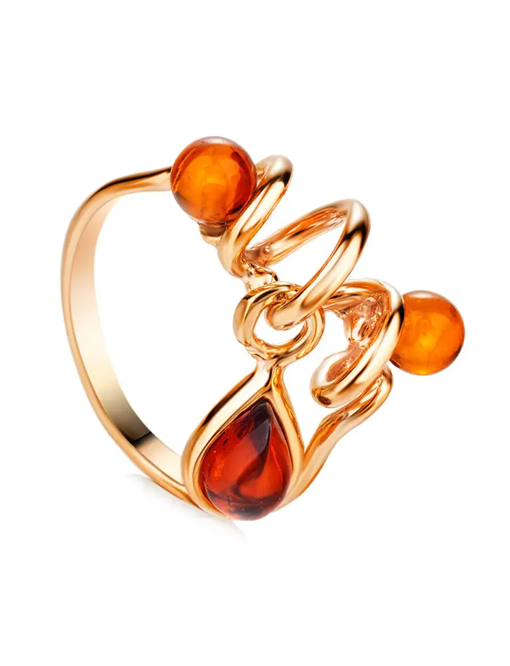картинка Яркое и эффектное кольцо из коньячного янтаря «Эвридика» в онлайн магазине