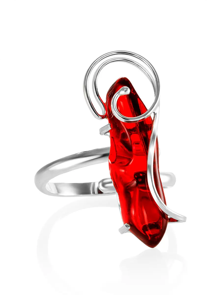 картинка Серебряное кольцо с цельным натуральным янтарем алого цвета «Риальто» в онлайн магазине