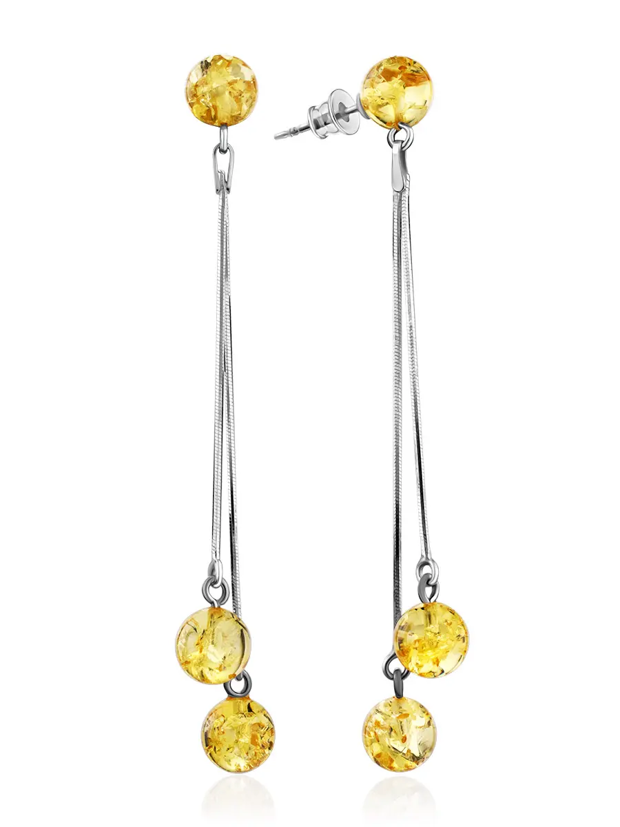 картинка Искрящиеся серьги-гвоздики из янтаря лимонного цвета «Рябина» в онлайн магазине