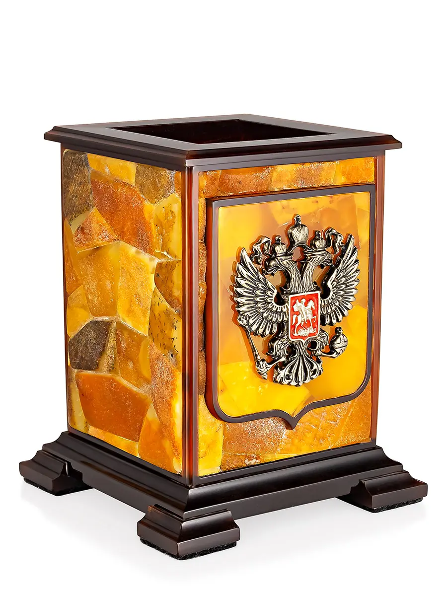 картинка Карандашница из натурального янтаря с гербом Российской Федерации в онлайн магазине