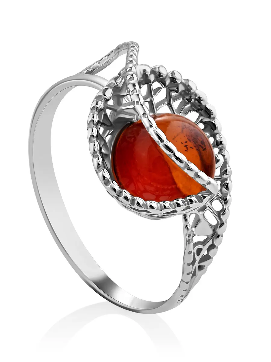 картинка Нежное ажурное кольцо из с янтарём коньячного цвета «Венера» в онлайн магазине