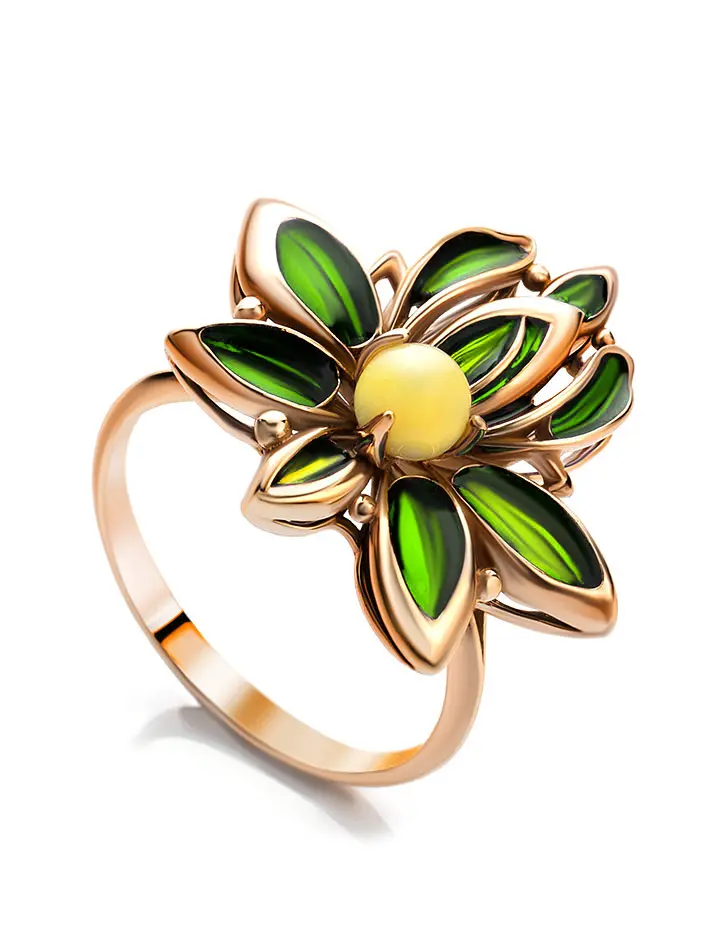 картинка Красивое кольцо с натуральным янтарём и эмалью Verona в онлайн магазине