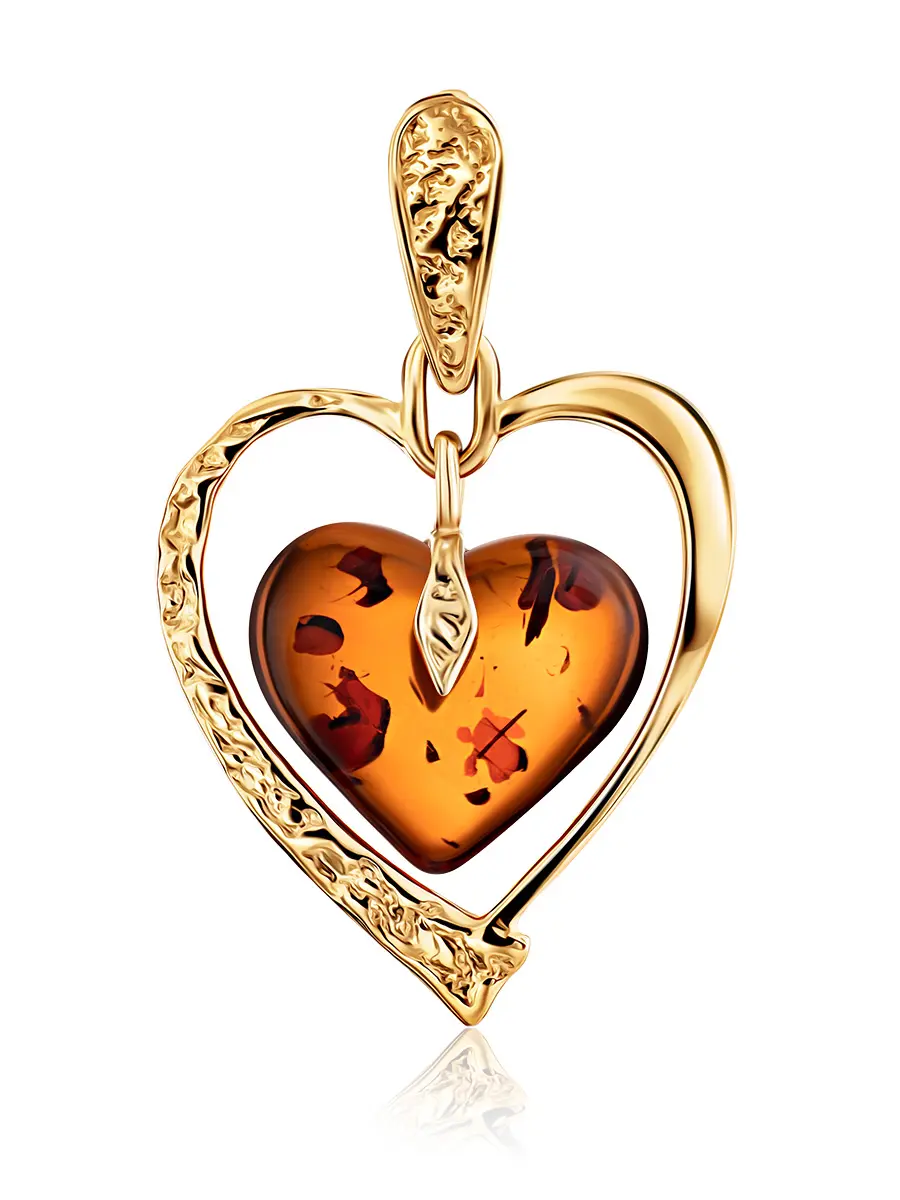 картинка Подвеска из золота и натурального янтаря вишнёвого цвета «Сердце» в онлайн магазине