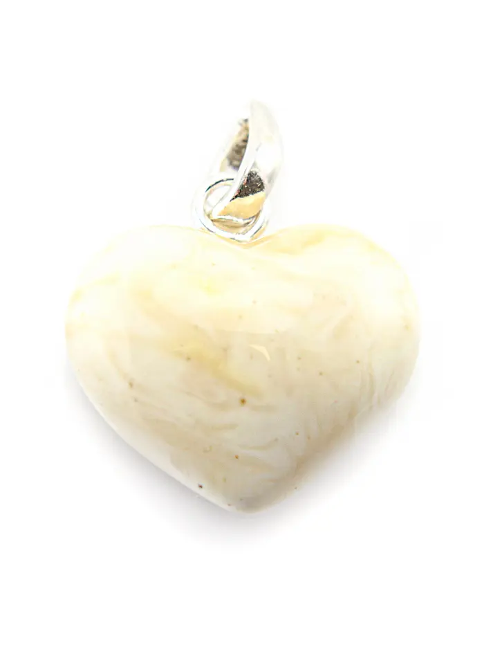картинка Кулон из натурального белого янтаря «Сердце матовое» в онлайн магазине