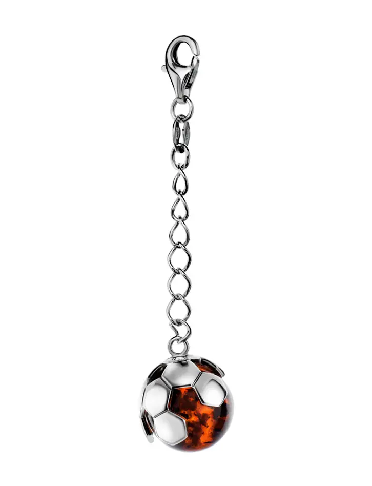 картинка «Лига» Серебряный брелок с натуральным янтарём в виде футбольного мяча в онлайн магазине