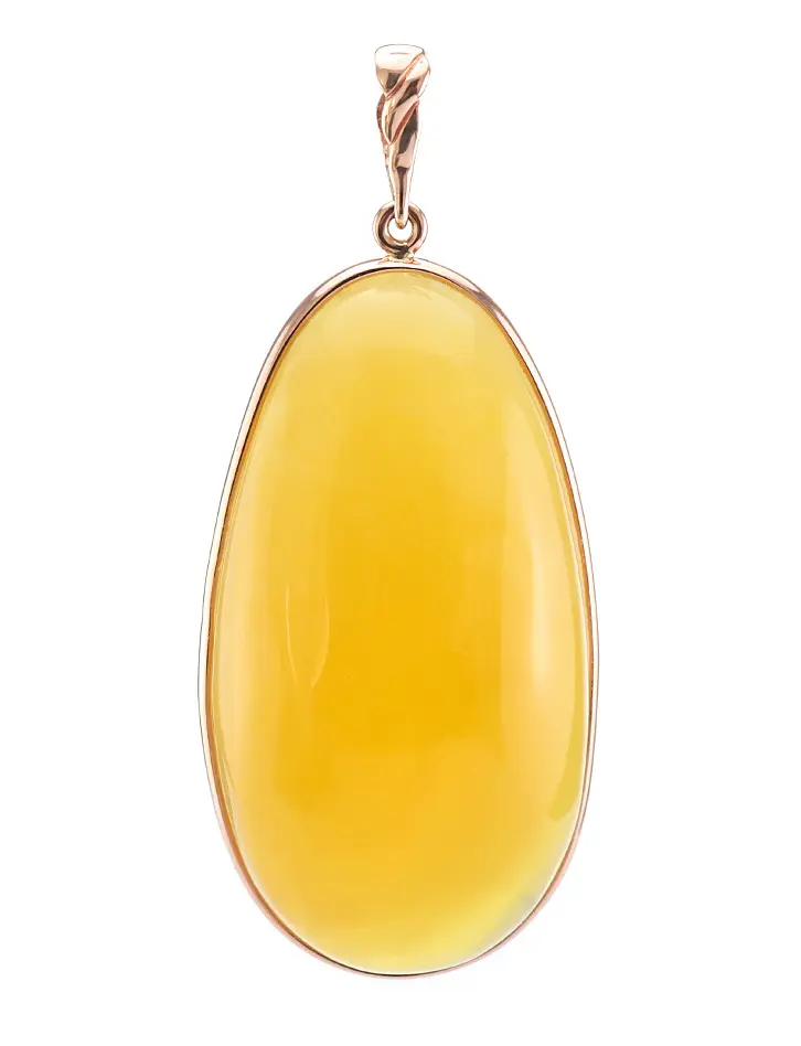 картинка Крупная подвеска овальной формы из натурального медового янтаря в золотой оправе в онлайн магазине