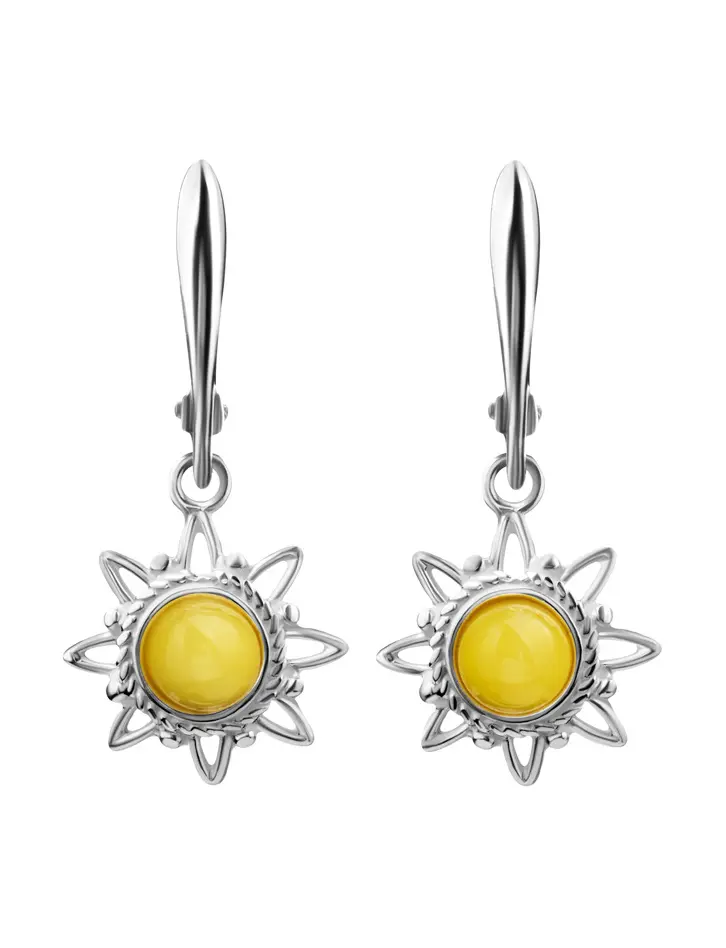 картинка Серебряные серьги, украшенные янтарём медового цвета «Гелиос» в онлайн магазине
