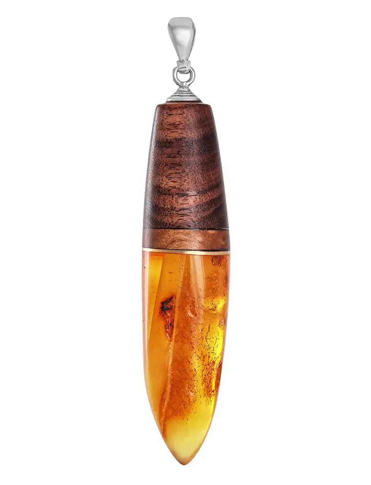 картинка Удлинённый кулон «Индонезия» из натурального янтаря и дерева в онлайн магазине