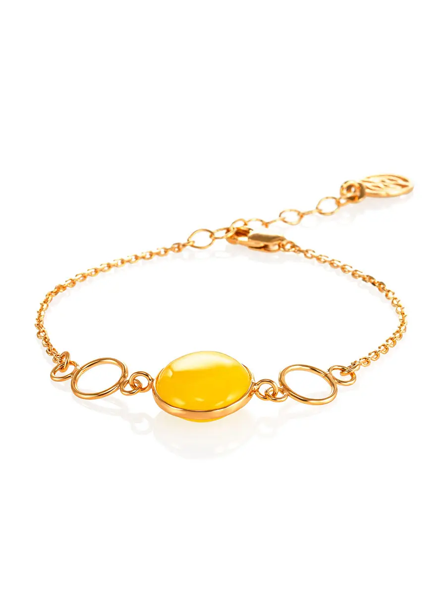 картинка Нежный лёгкий браслет «Притяжение» с натуральным ярко-медовым янтарём в онлайн магазине