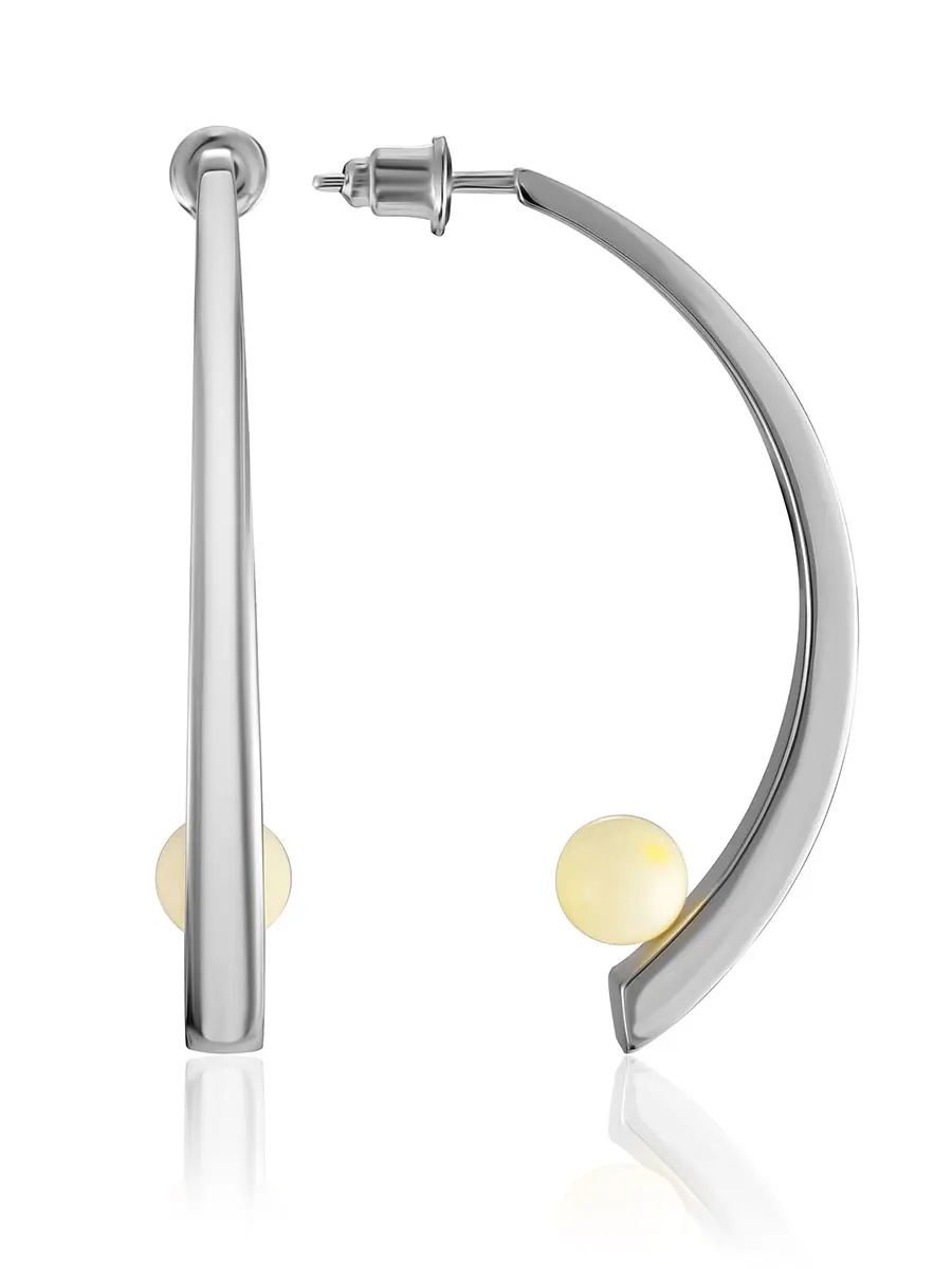 картинка Стильные эффектные серьги-гвоздики «Лея» с янтарными вставками в онлайн магазине