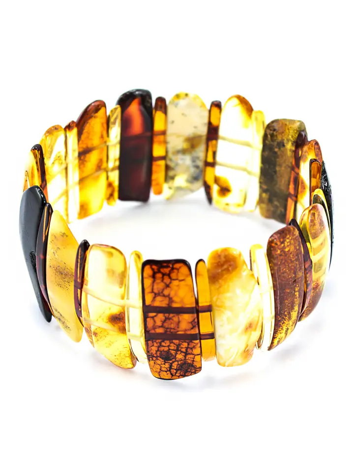картинка Широкий браслет из натурального янтаря «Пестрые пластинки» в онлайн магазине