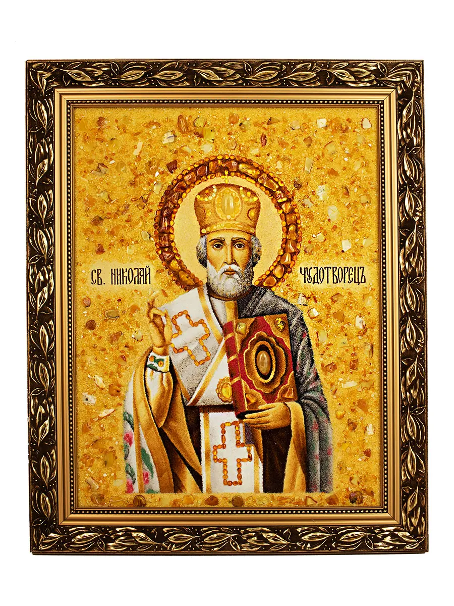 картинка Икона из натурального янтаря «Святой Николай Чудотворец» в онлайн магазине