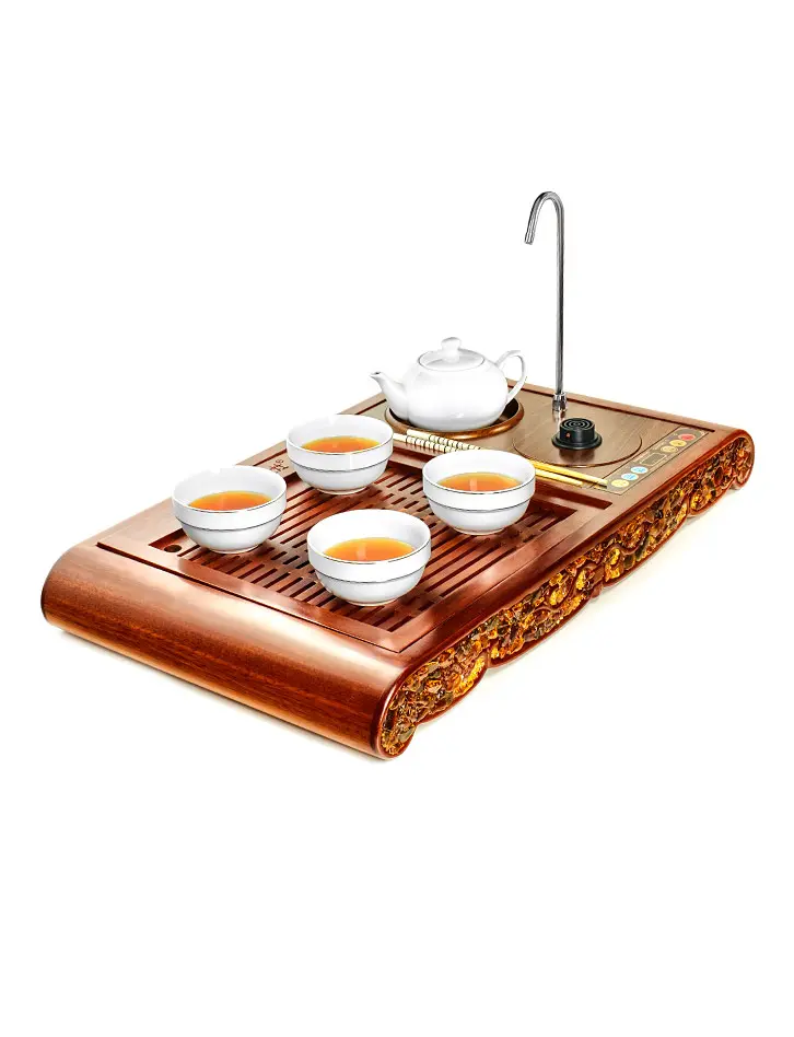 картинка Доска для чайной церемонии чабань, украшенная натуральным янтарём в онлайн магазине