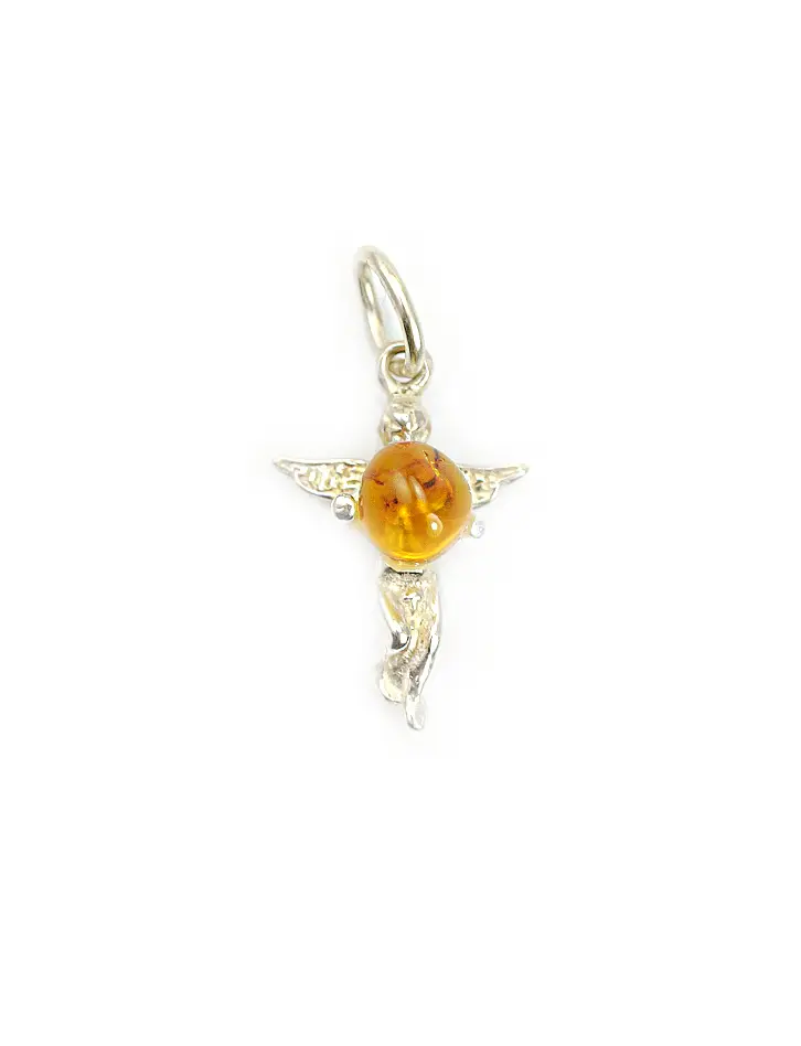 картинка Подвеска с натуральным прозрачным золотисто-лимонным янтарем «Ангел» в онлайн магазине