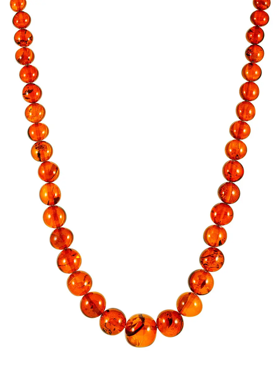 картинка Роскошные крупные бусы из натурального янтаря «Мятый шар коньячный» в онлайн магазине