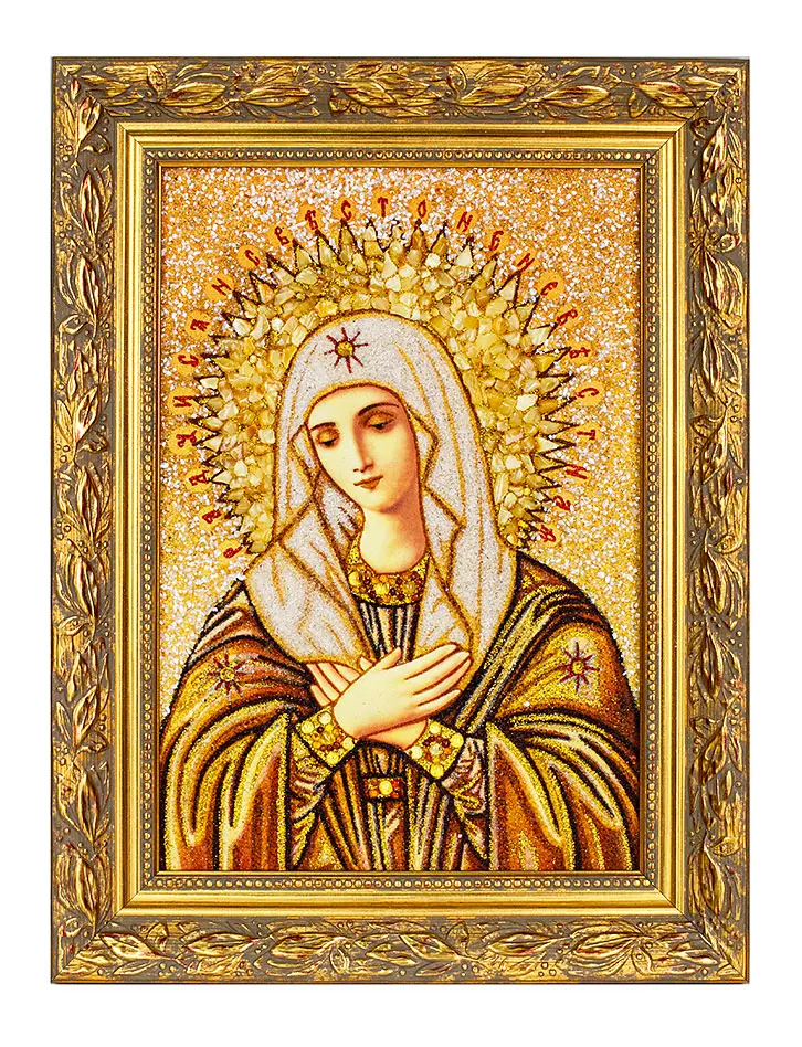 картинка Икона из натурального янтаря «Всех радостей Радость», декорированная перламутром в онлайн магазине