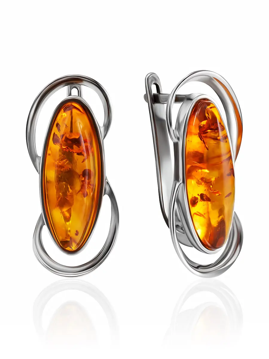 картинка Ажурные серьги из натурального янтаря коньячного цвета «Аллегро» в онлайн магазине