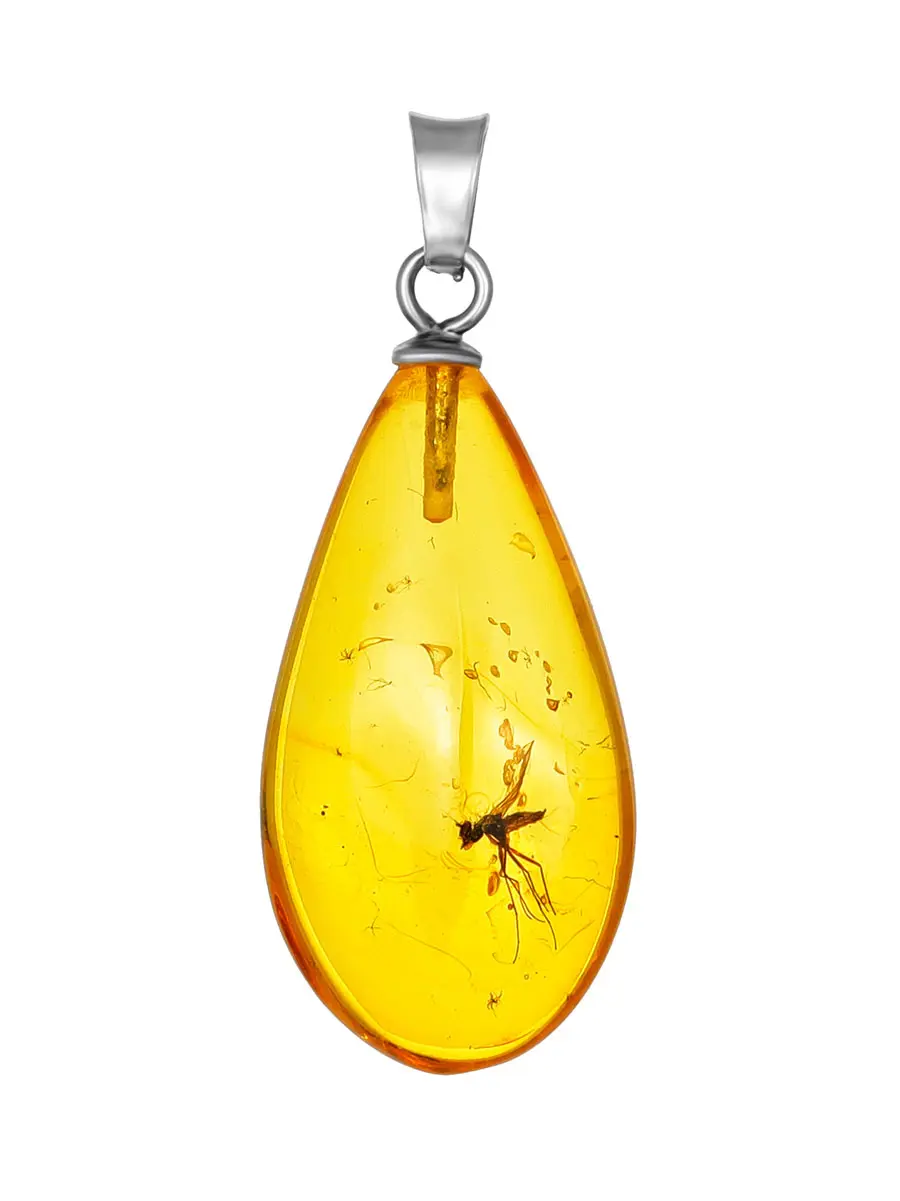 картинка Подвеска из прозрачного лимонного янтаря с инклюзом комарика в онлайн магазине
