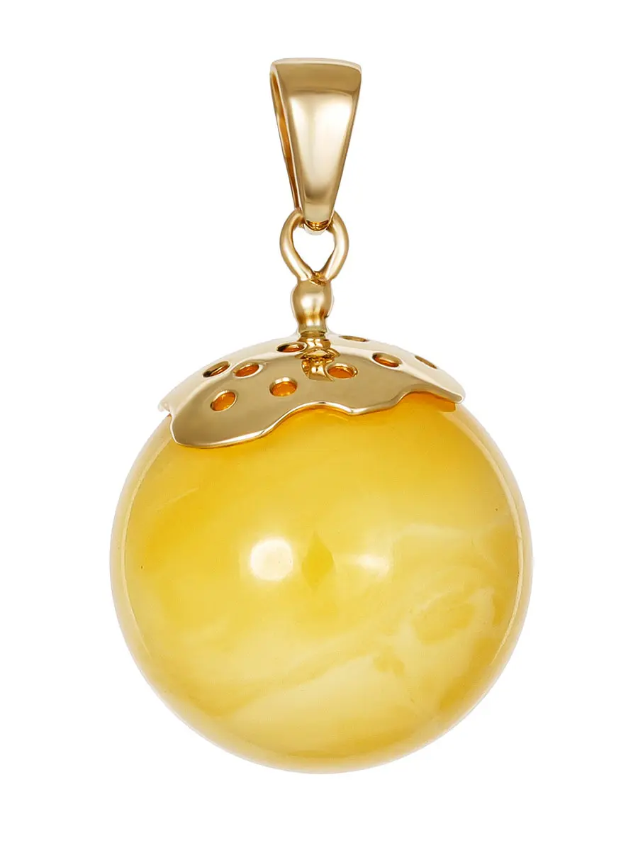 картинка Великолепная подвеска из цельного медового янтаря и золота «Версаль» в онлайн магазине