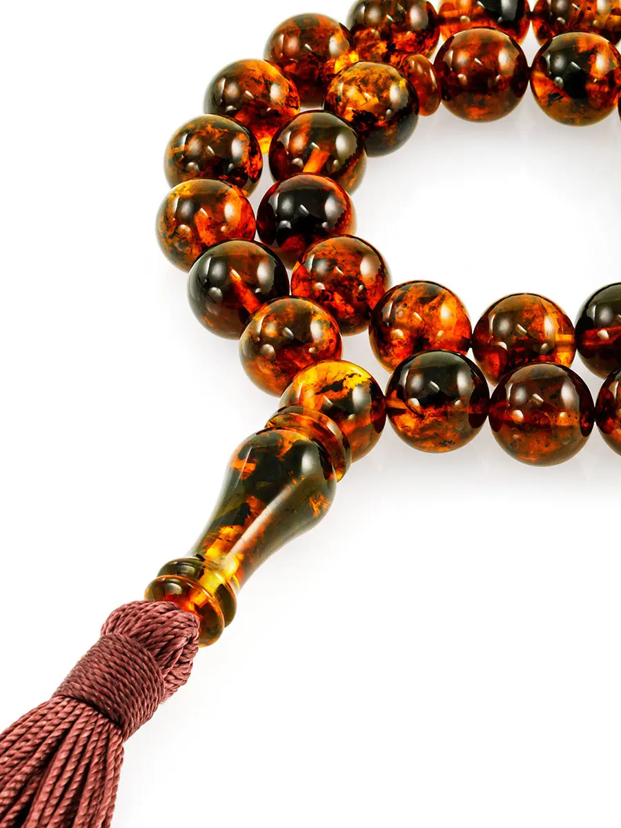 картинка Чётки-шары из натурального формованного янтаря «Текстурные тёмные» в онлайн магазине
