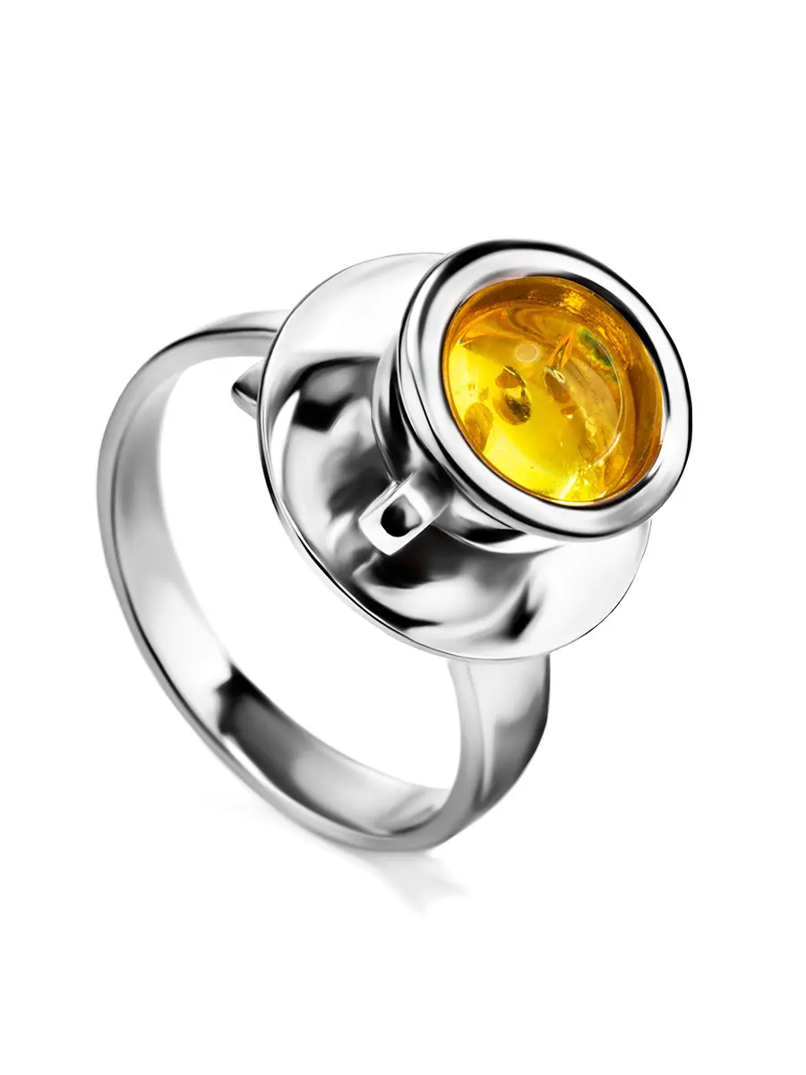 картинка Удивительное кольцо-чашечка из серебра и янтаря лимонного цвета Hasta Barista в онлайн магазине