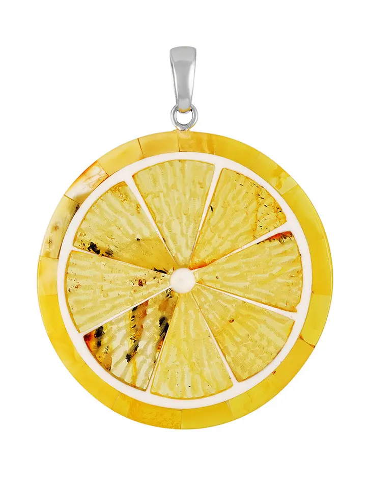 картинка Яркая подвеска из янтаря в оригинальном дизайне «Апельсин» в онлайн магазине