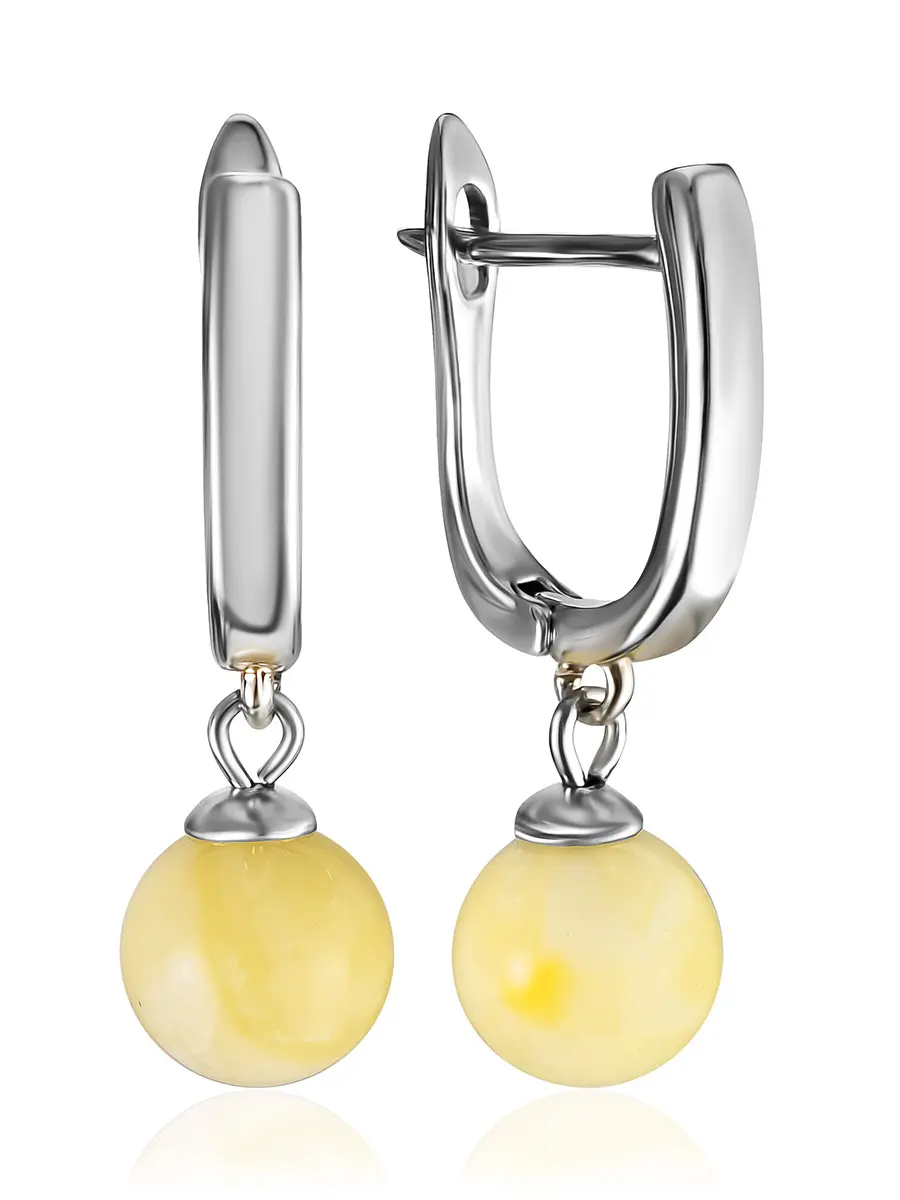 картинка Элегантные серьги с подвесками-шариками из натурального янтаря «Юпитер» в онлайн магазине