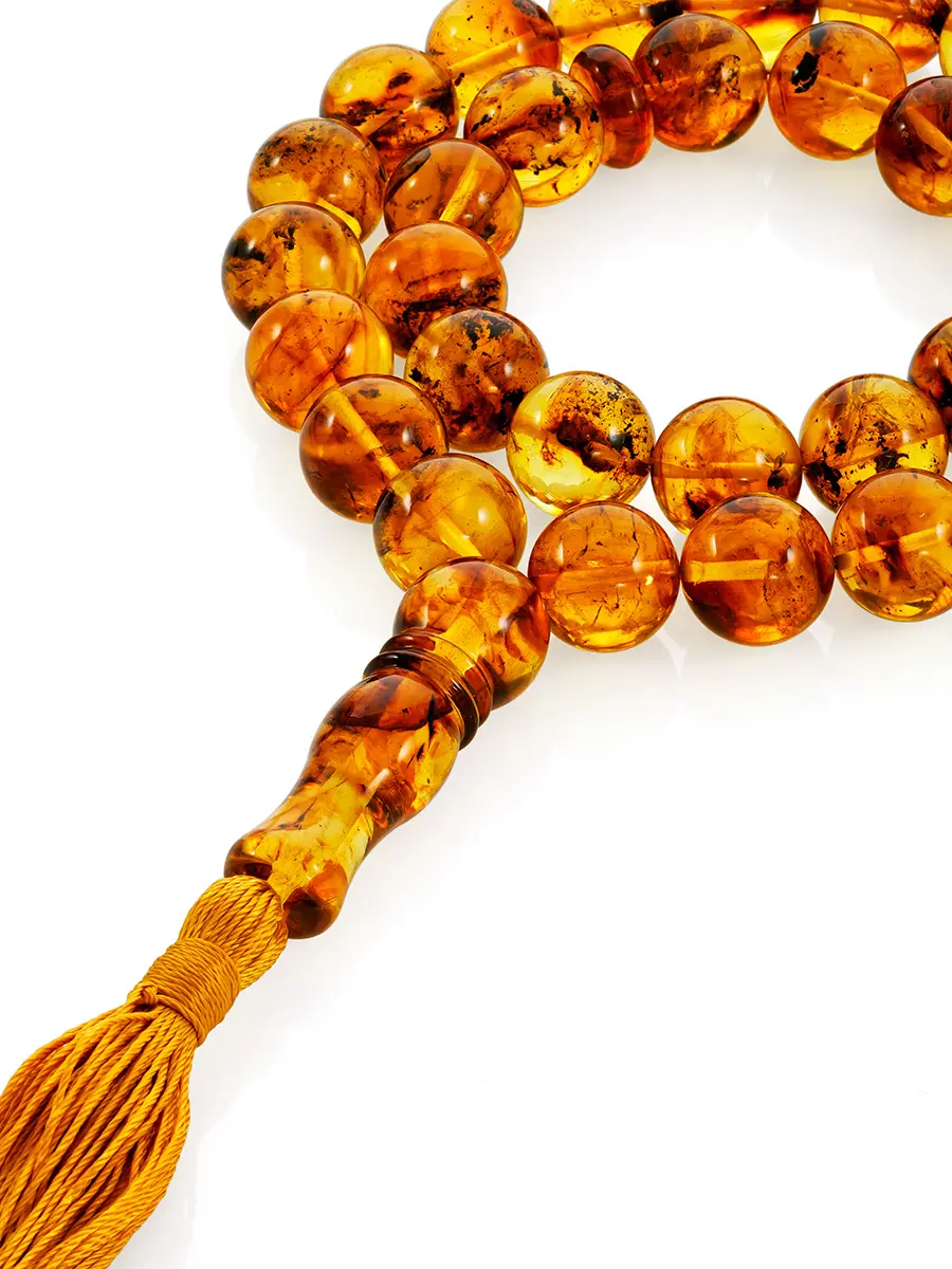 картинка Мусульманские молитвенные чётки на 33 бусины из формованного золотистого янтаря в онлайн магазине
