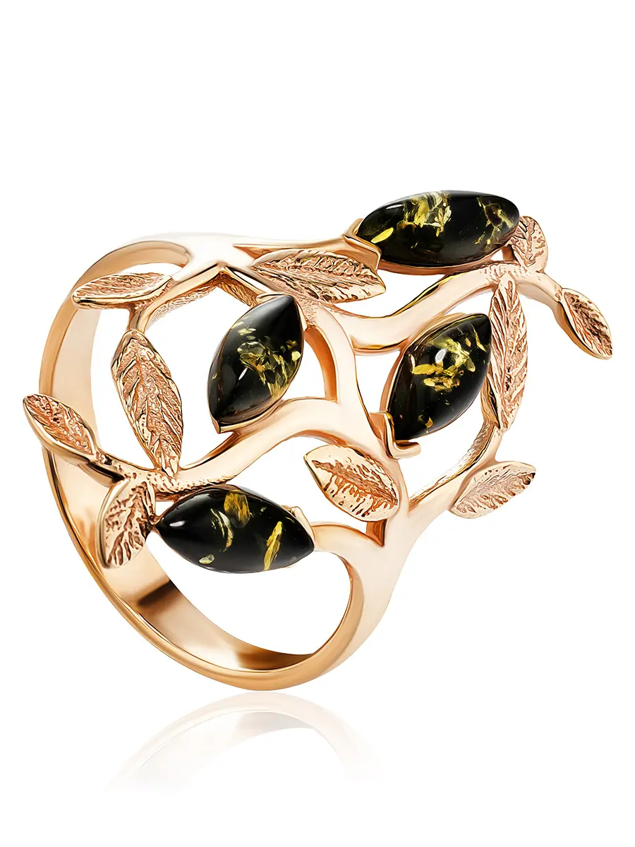 картинка Нарядное кольцо из зелёного янтаря «Тропиканка» в онлайн магазине
