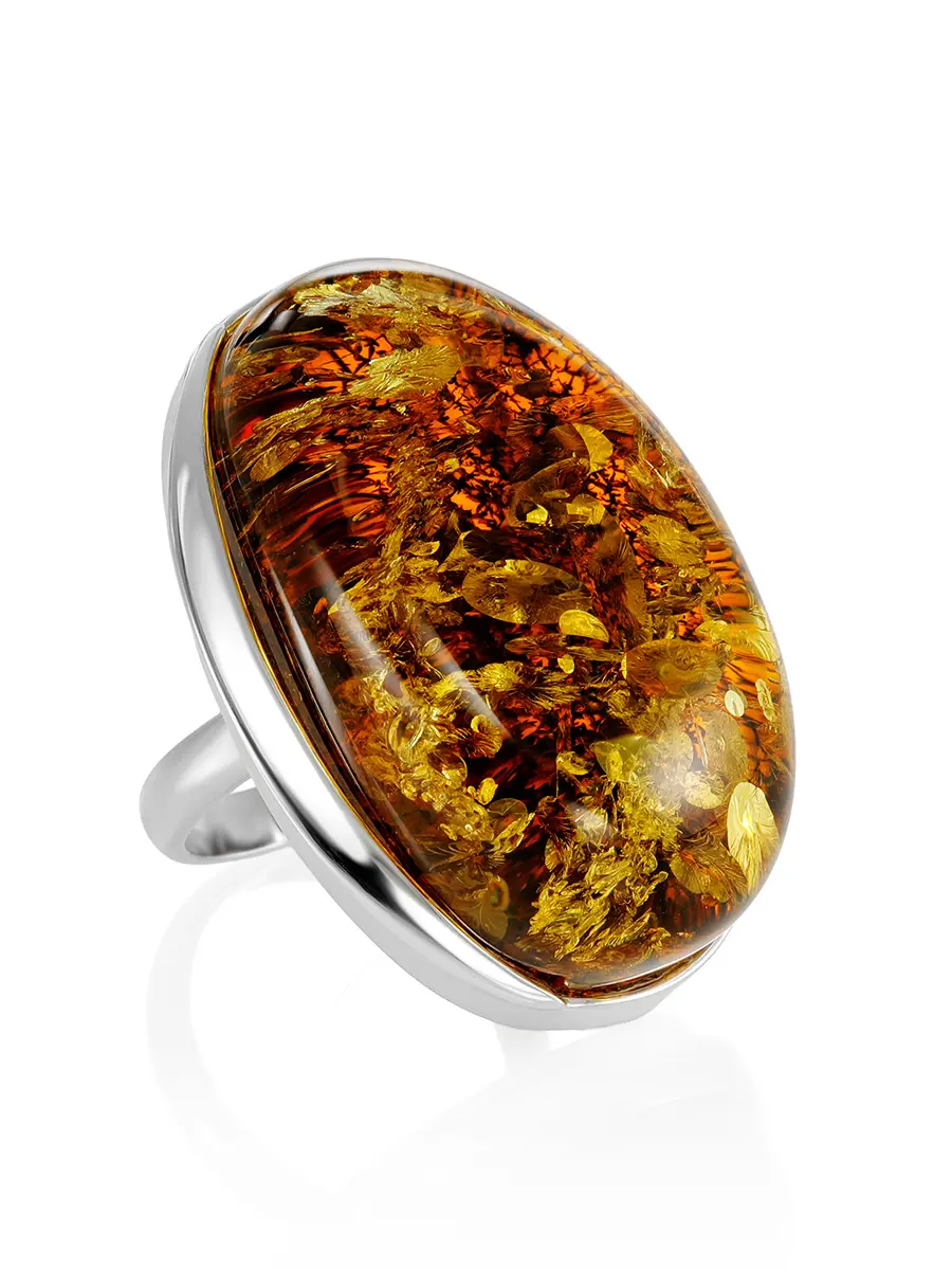 картинка Объёмное кольцо из натурального искрящегося янтаря «Глянец» в онлайн магазине