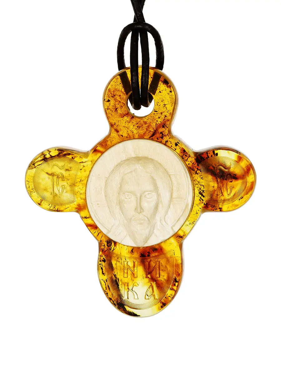 картинка Крест из формованного янтаря с вставкой из бивня мамонта в онлайн магазине