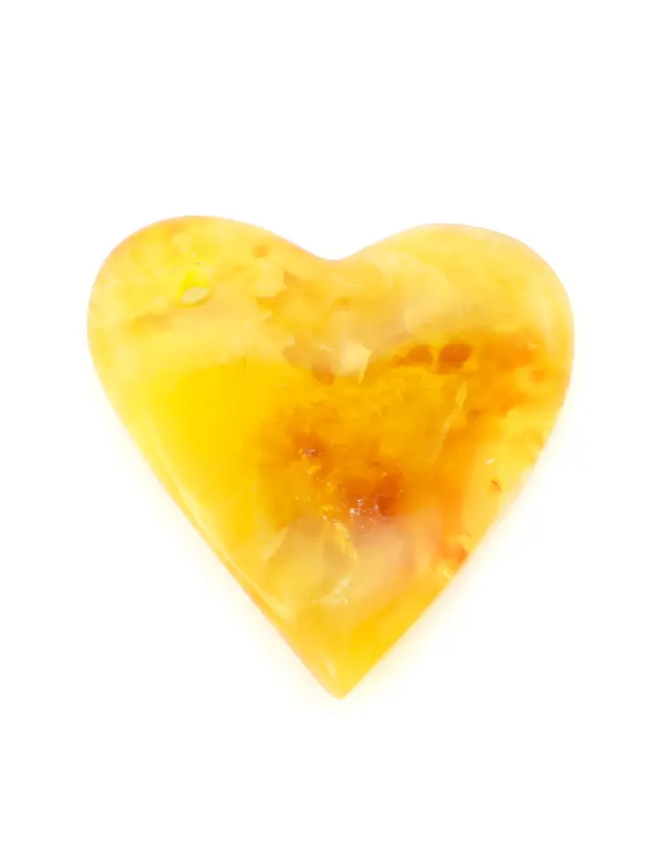картинка Кулон-сердечко из натурального янтаря насыщенного медового цвета с полупрозрачной яркой текстурой в онлайн магазине