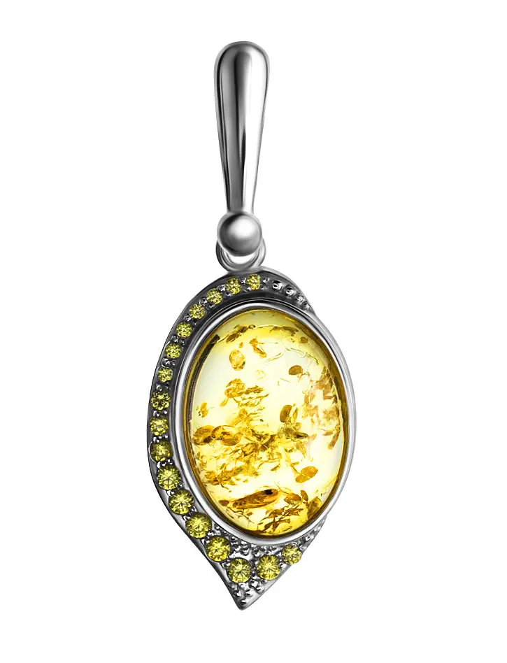 картинка Красивый серебряный кулон, украшенный нежно-лимонным янтарём и фианитами «Ренессанс» в онлайн магазине
