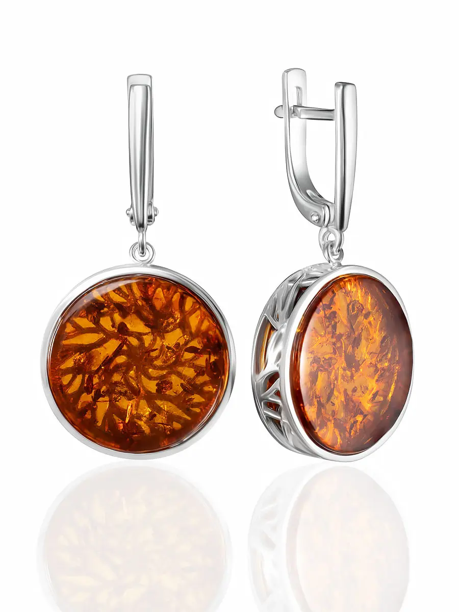 картинка Подвесные серьги с натуральным янтарём коньячного цвета «Бельтайн» в онлайн магазине