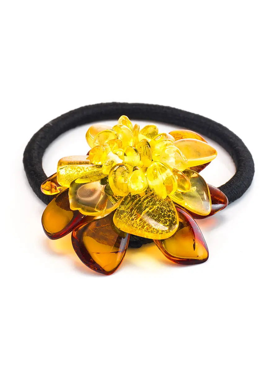 картинка Красивая резинка для волос с цветочком из натурального балтийского янтаря в онлайн магазине