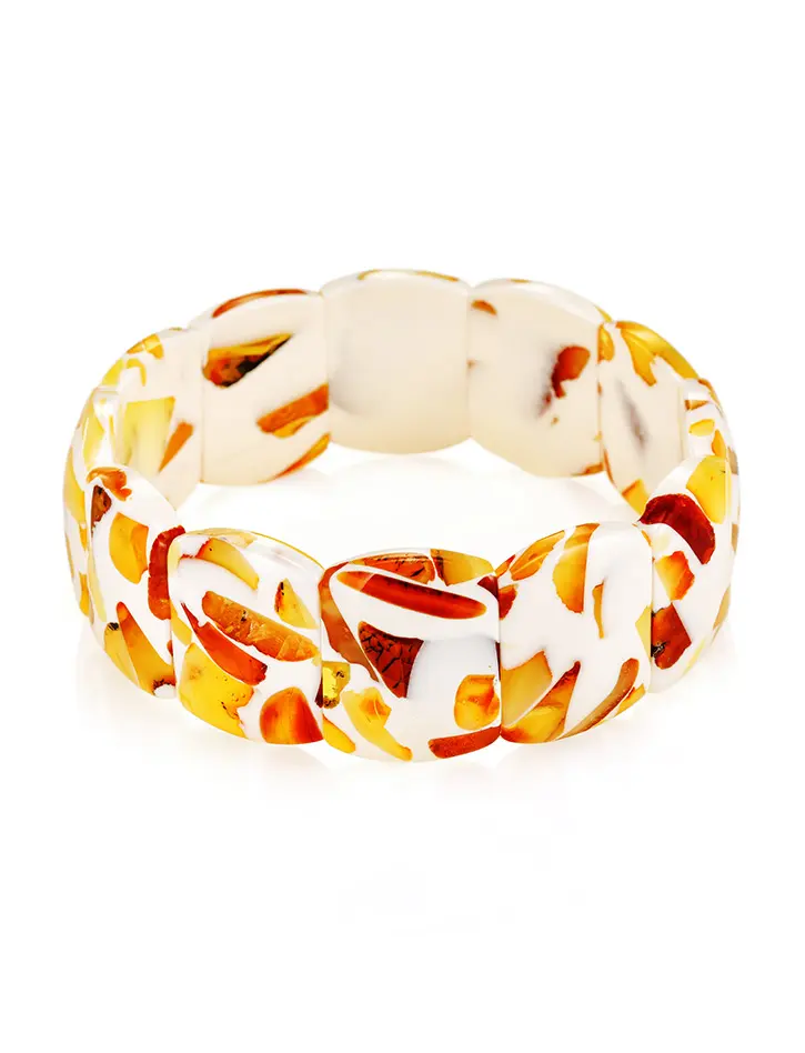 картинка Яркий браслет из живописной янтарной мозаики «Далматин» в онлайн магазине