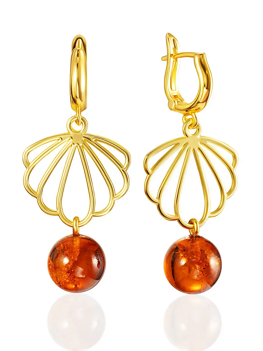 картинка Эффектные серьги в морском дизайне с натуральным янтарём в онлайн магазине